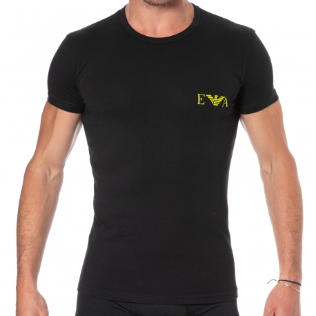 Emporio Armani Bold Monogram Cotton T-Shirt - Black - Lime