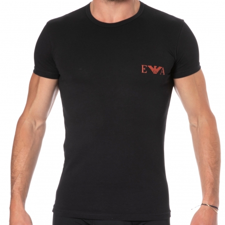 Emporio Armani Bold Monogram Cotton T-Shirt - Black - Red
