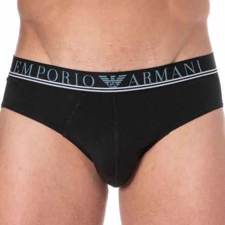 Emporio Armani Classic Pattern Mix Cotton Briefs - Black