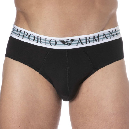 Emporio Armani Mixed Waistband Cotton Briefs - Black - White