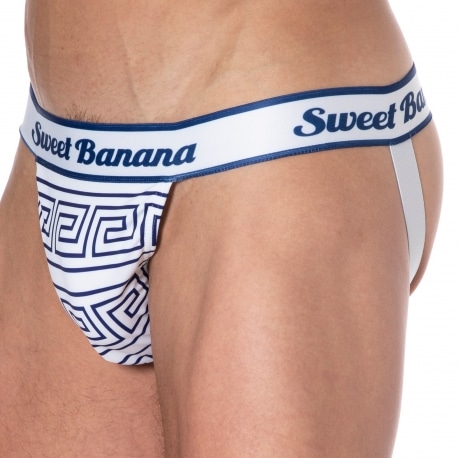 Sweet Banana Greek Frame Jock Strap - White - Blue