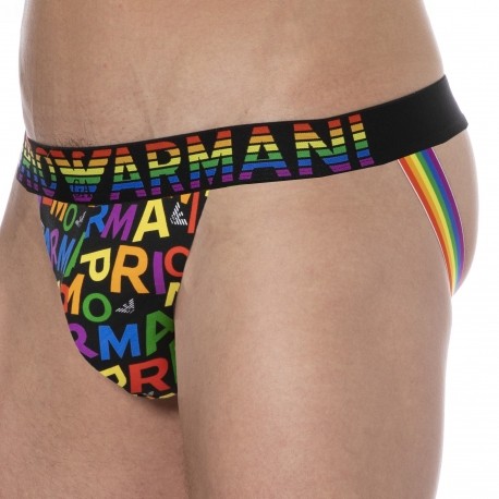 Emporio Armani Jock Strap Rainbow Noir - Logo