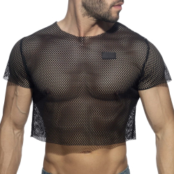 T-Shirt Crop Mesh Noir Addicted