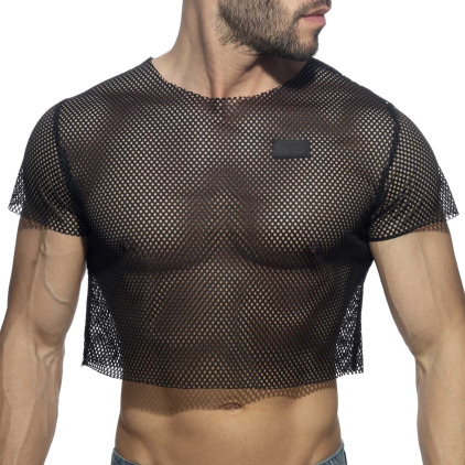 T-Shirt Crop Mesh Noir Addicted