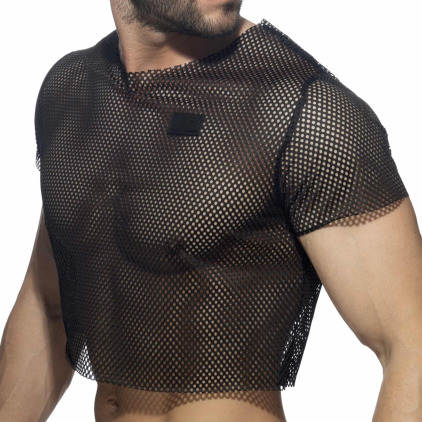 T-Shirt Crop Mesh Noir Addicted