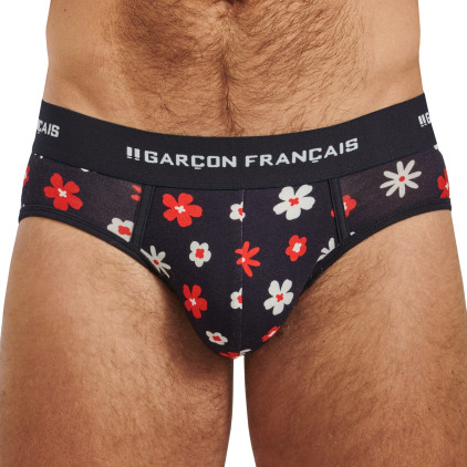 Garçon Français Slip Fleurs Coton Bleu Marine