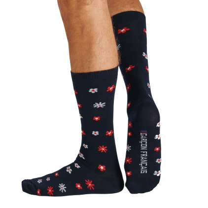 Garçon Français Chaussettes Basses Fleurs Coton Bleu Marine