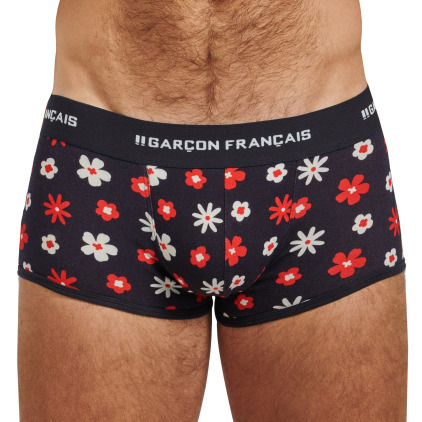 Garçon Français Boxer Court Fleurs Coton Bleu Marine