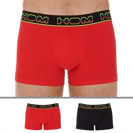 HOM 2-Pack Ivano Coton Stretch Boxer Briefs - Black - Red
