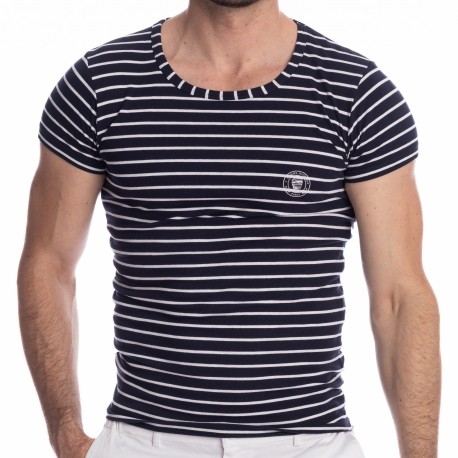 L'Homme invisible T-Shirt Querelle de Brest Rayé Marine - Blanc