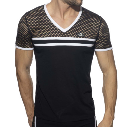 AD Fetish T-Shirt Mesh Striped Noir - Blanc