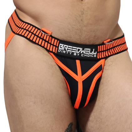 Breedwell Jock Strap Hybred Noir - Orange Fluo