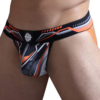 Breedwell Jock Strap Cyber Nights Noir - Orange Fluo