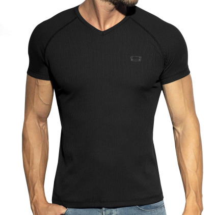 ES Collection T-Shirt Col V Recycled Rib Noir