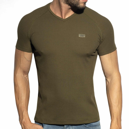 ES Collection T-Shirt Col V Recycled Rib Kaki