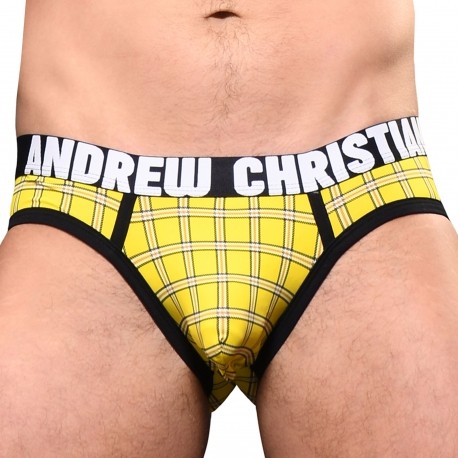 Andrew Christian Slip Almost Naked Plaid Jaune