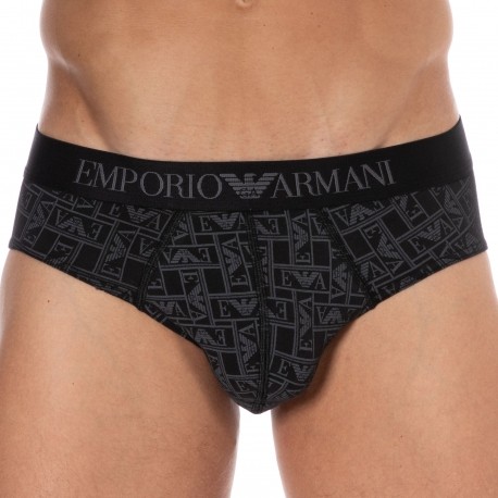 Emporio Armani Slip All Over Logo Coton Noir