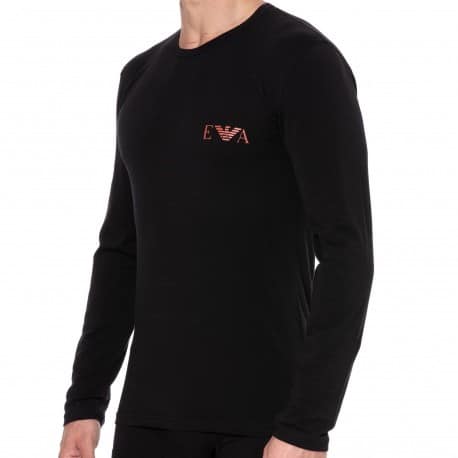 Emporio Armani T-Shirt Manches Longues Bold Monogram Coton Noir