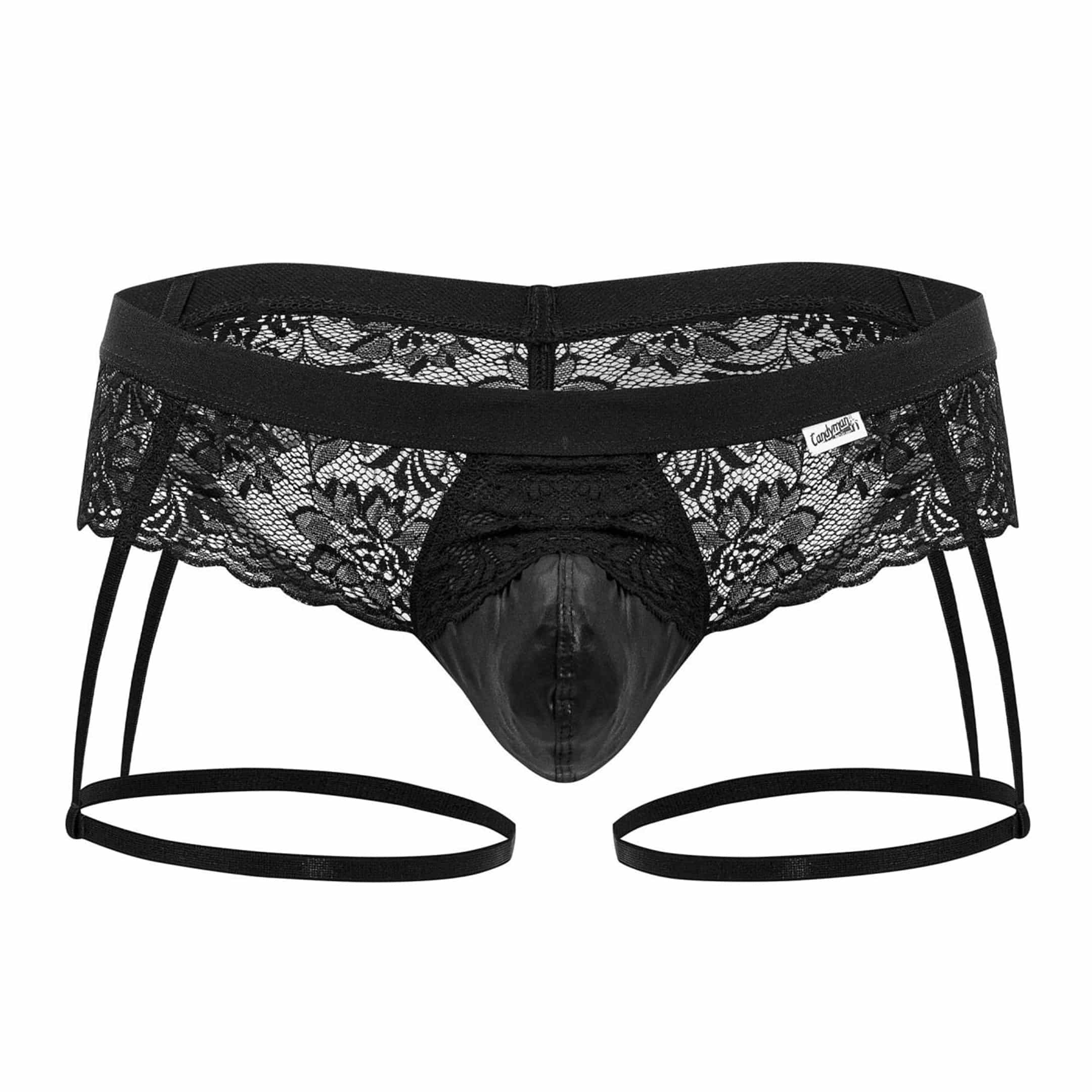 CandyMan Lace Garter Jockstrap - Black | INDERWEAR