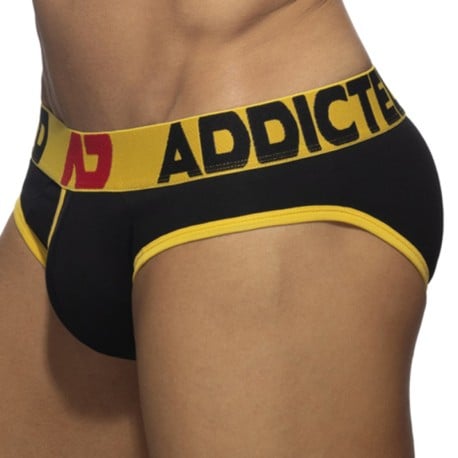 Addicted Open Fly Cotton Briefs - Black - Yellow