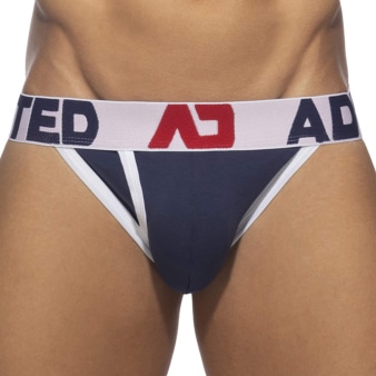 Addicted Open Fly Cotton Tanga Briefs - Navy - White