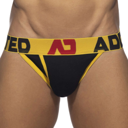Slip Tanga Open Fly Coton Noir - Jaune Addicted