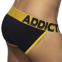 Slip Tanga Open Fly Coton Noir - Jaune Addicted