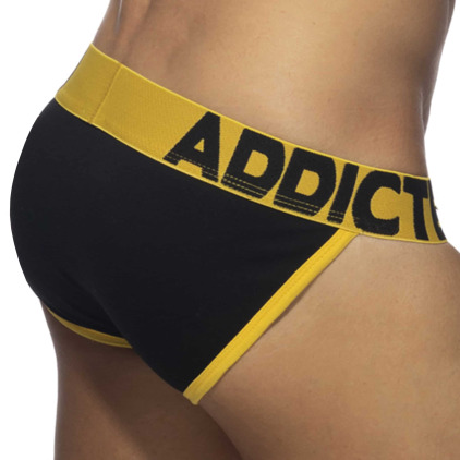 Slip Tanga Open Fly Coton Noir - Jaune Addicted