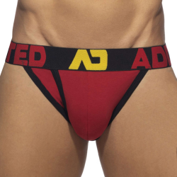 Slip Tanga Open Fly Coton Rouge - Noir Addicted