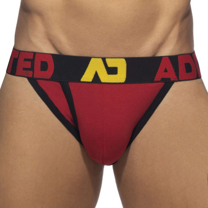 Slip Tanga Open Fly Coton Rouge - Noir Addicted