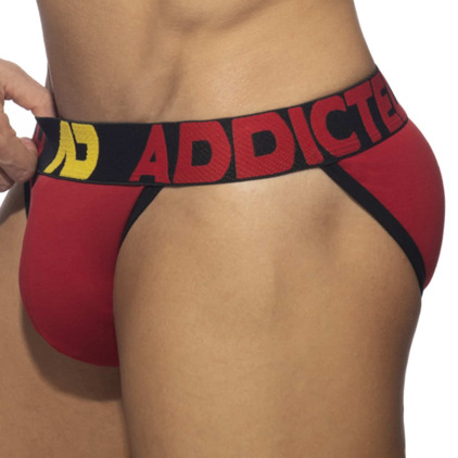 Slip Tanga Open Fly Coton Rouge - Noir Addicted