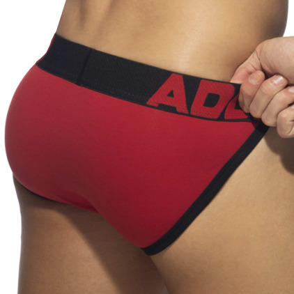 Slip Tanga Open Fly Coton Rouge - Noir Addicted