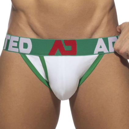 Slip Tanga Open Fly Coton Blanc - Vert Addicted