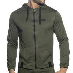 Veste à Capuche Manches Longues Loop Mesh Kaki Addicted