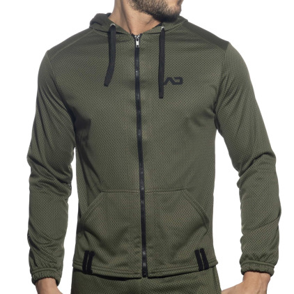 Veste à Capuche Manches Longues Loop Mesh Kaki Addicted