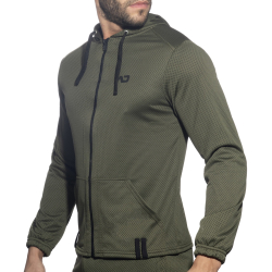 Veste à Capuche Manches Longues Loop Mesh Kaki Addicted