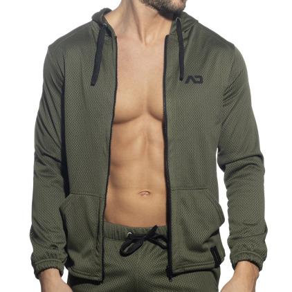 Veste à Capuche Manches Longues Loop Mesh Kaki Addicted