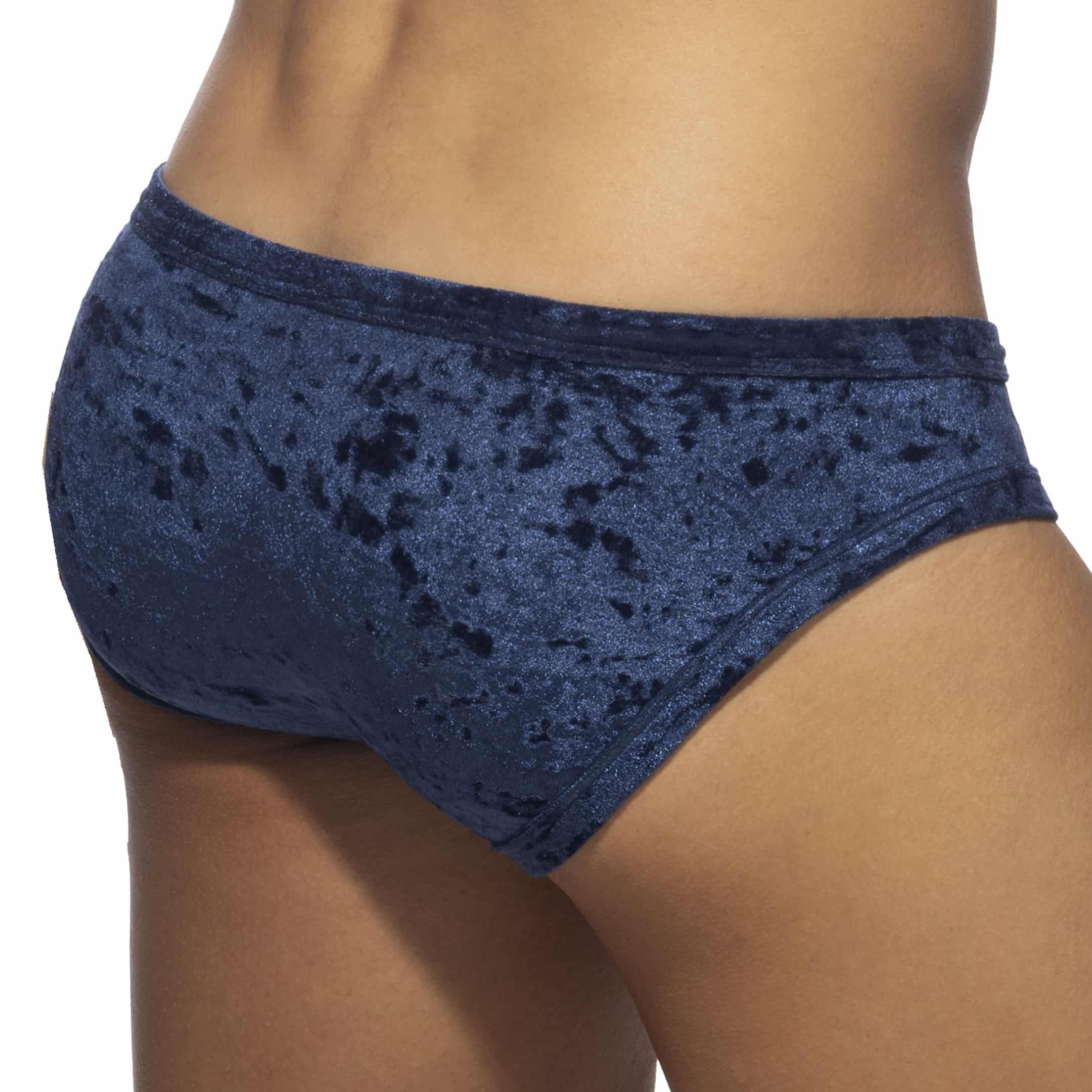 Velvet-trimmed mesh briefs with logo waistband