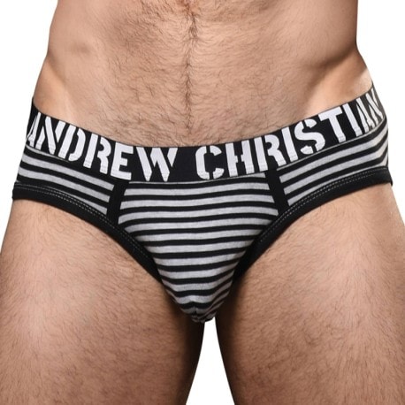 Andrew Christian Slip Almost Naked Prison Rayé Noir - Gris