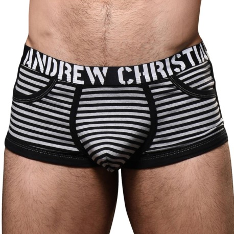 Andrew Christian Shorty Almost Naked Prison Pocket Rayé Noir - Gris