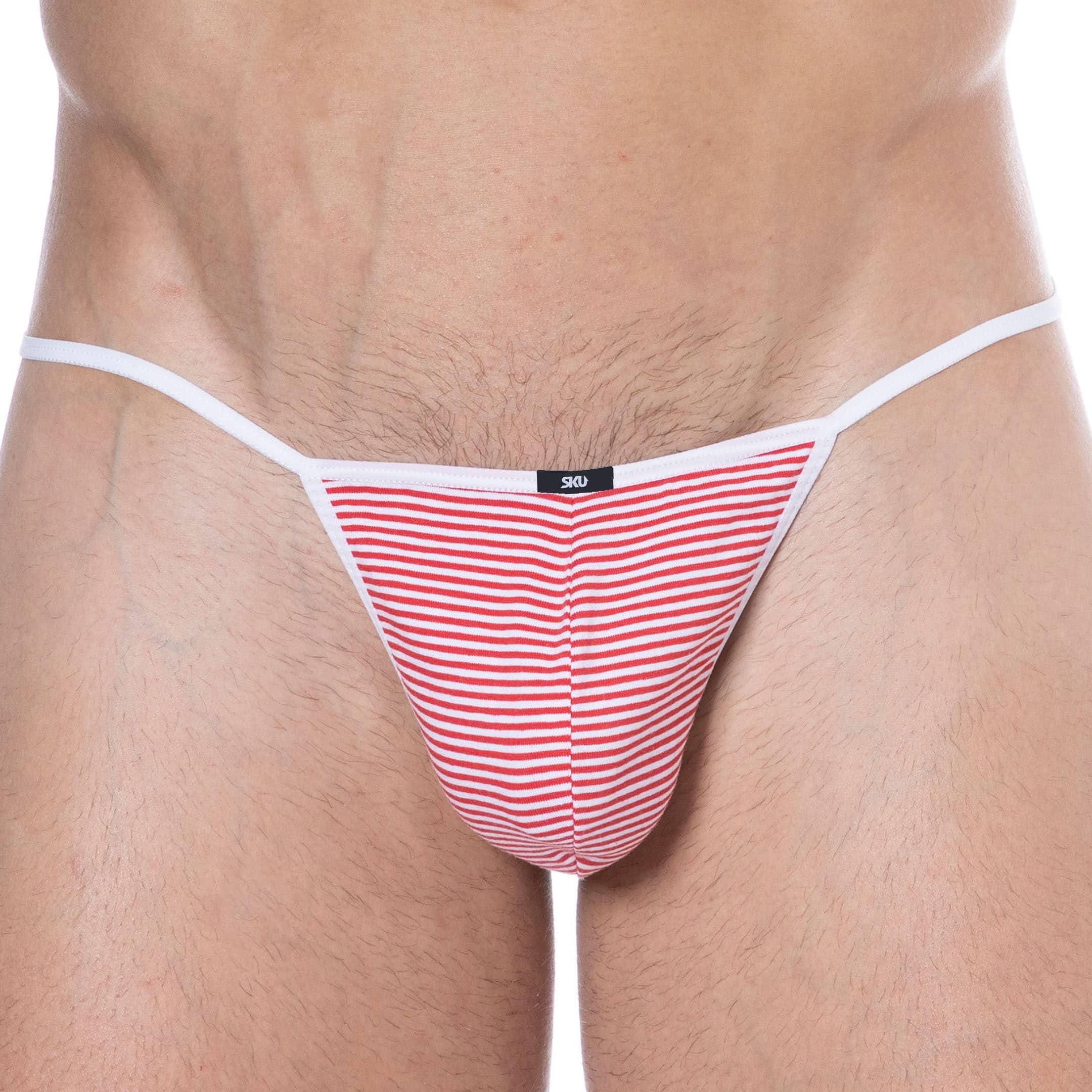 SKU Striped Cotton Mini G-String - Red - White