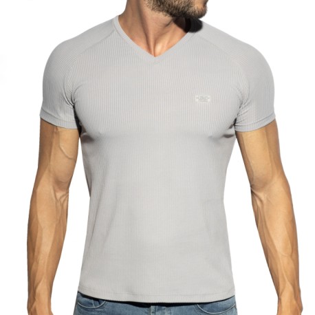 ES Collection T-Shirt Col V Recycled Rib Gris