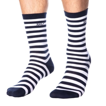 Chaussettes Basses Coton Marinière - Bleu Marine - Blanc SKU