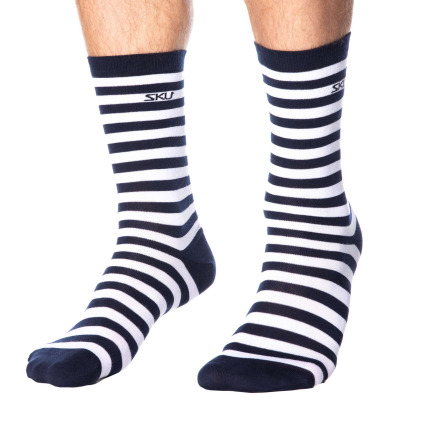 Chaussettes Basses Coton Marinière - Bleu Marine - Blanc SKU