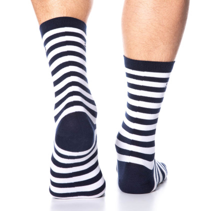 Chaussettes Basses Coton Marinière - Bleu Marine - Blanc SKU