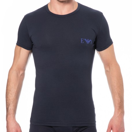 Emporio Armani T-Shirt Bold Monogram Coton Bleu Marine - Violet
