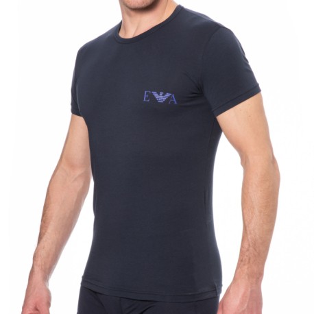 Emporio Armani T-Shirt Bold Monogram Coton Bleu Marine - Violet