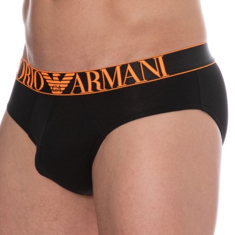 Emporio Armani Slip Shiny Logoband Coton Noir - Orange