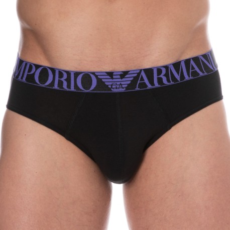 Emporio Armani Slip Shiny Logoband Coton Noir - Violet