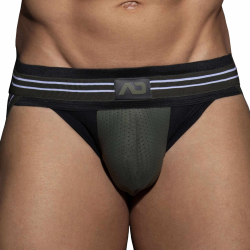 Jock Strap Double Stripe Noir - Kaki AD Fetish